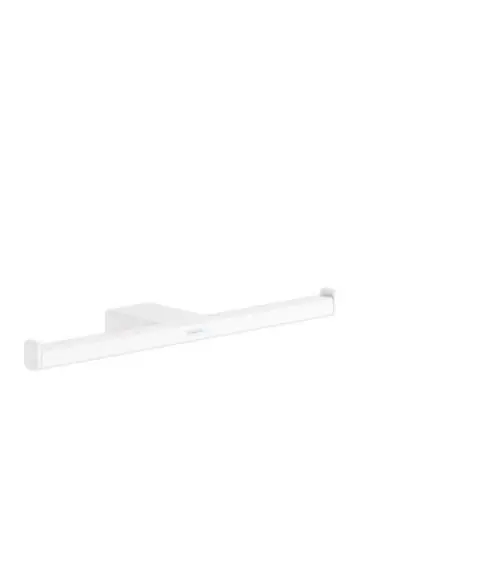 Hansgrohe Toilettenpapierhalter in mattem Weiß, mit doppelter Halterung, an Wand montiert, für die Aufbewahrung von Toilettenpapierrollen.
